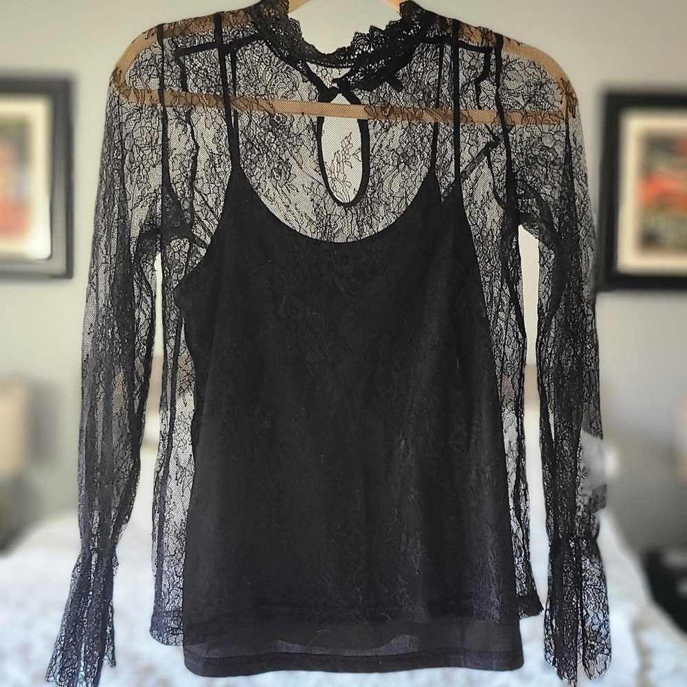 Black Lace Long Sleeve Shirt